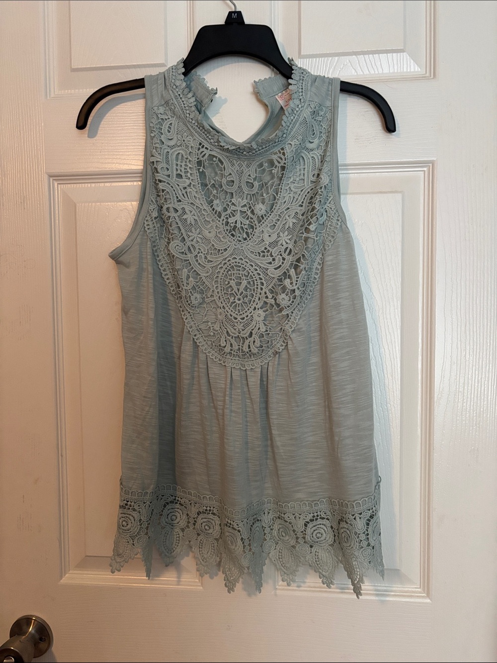 No Boundaries Light Sage Lace Yoke Sleeveless Camisole